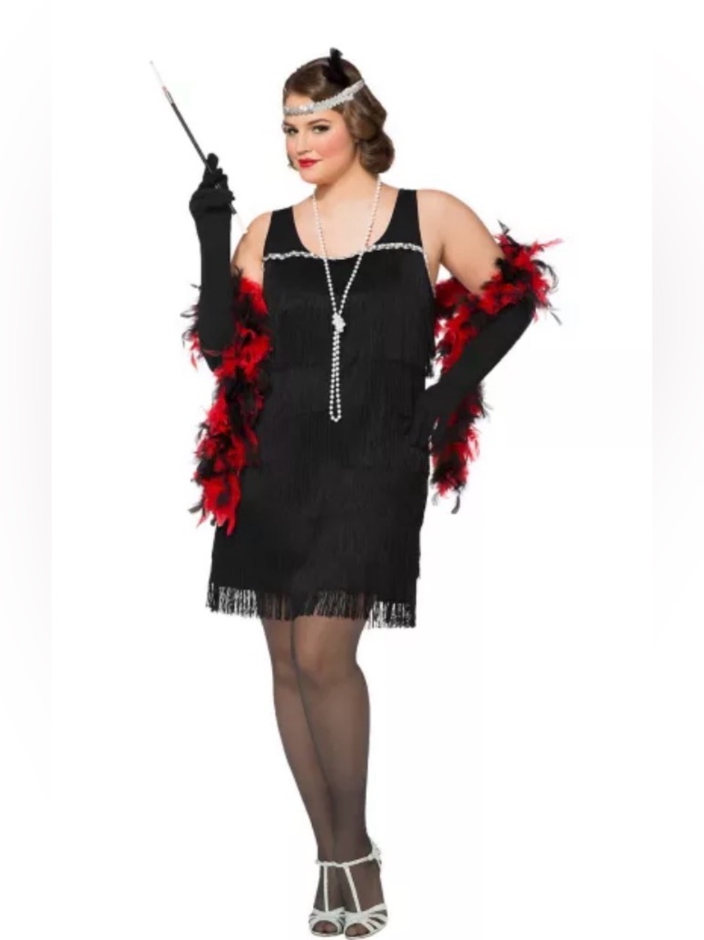 Spirit Halloween Costume Black Fringe Sleeveless Flapper Dress